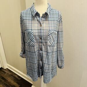 Robert Louis Women’s Size L Blue Plaid Flannel Button Down Long Sleeve (A0127)